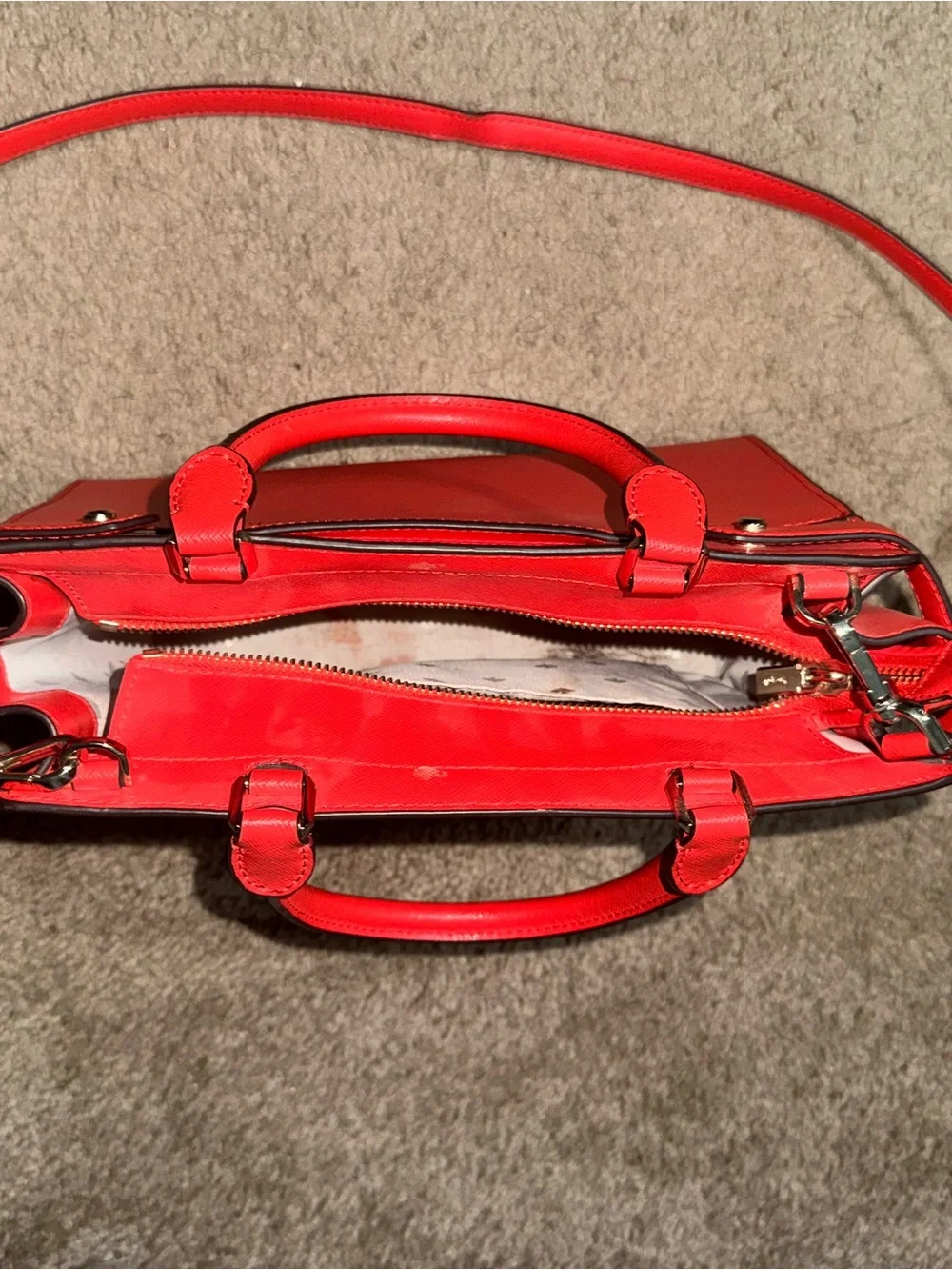 kate spade Red Leather Structured Satchel with Adjustable Strap